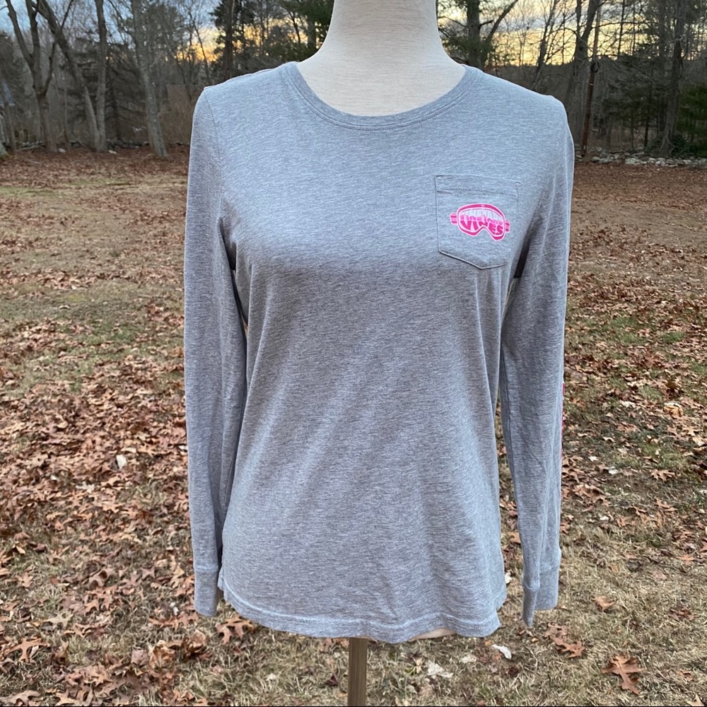 VINEYARD VINES TOP TEE LONG SLEEVE GRAY PINK SCUBA DIVE MASK Size XS PREPPY
